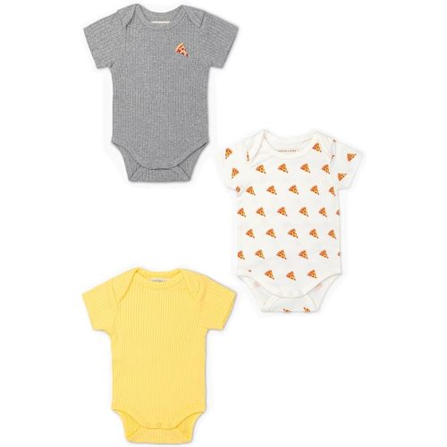 MONICA + ANDY Short Sleeve Jack & Jill Bodysuit 3-Pack, Size 0-3 Months, Pizza Print, 100% Organic Baby Clothes for Boys & Girls, Super Soft Sustainable Cotton, Infant, Newborn & Toddler Sizes