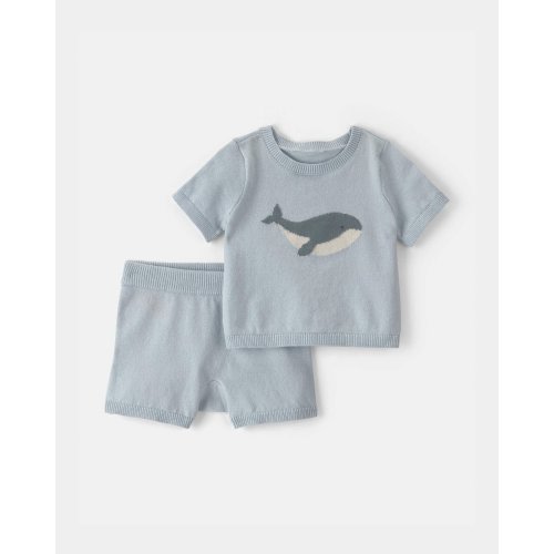 Baby 2-Piece Whale Short-Sleeve Sweater Top & Short Set - Blue | Carter's