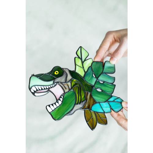 Kid's Room Art Decor Tyrannosaurus Dinosaur Suncatcher | Stained glass Animal Wall Window Hanging Decor | Gift for Him