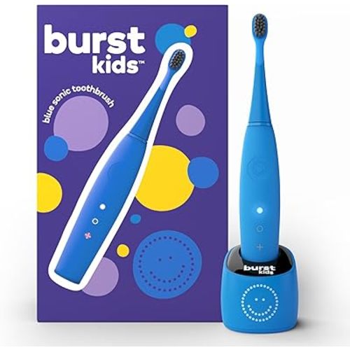 Burst Kids & Toddlers Electric Toothbrush (Blue) | Soft Bristles | Two Minute Timer | Rechargeable Battery | Easy-Grip Silicone Handle | 2 Modes for Healthy Smiles | Ages 3+