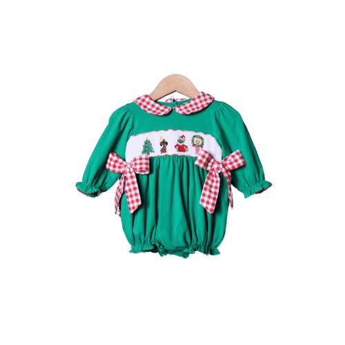 Smocked Grouch Green Knit Bow Bubble