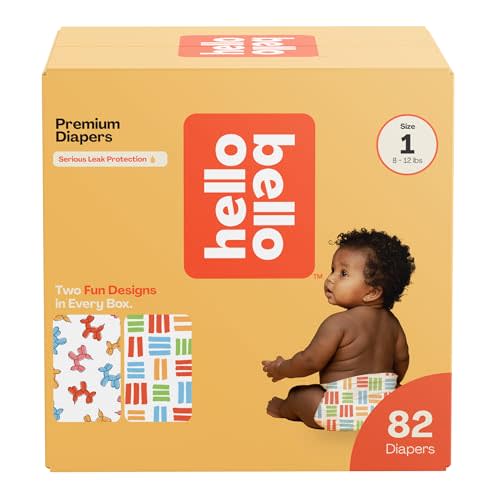 Hello Bello Premium Diapers Size 1, Balloon Buddies & Crosshatch Cuties Designs, 82ct Club Box