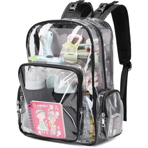 Clear Diaper Bag Backpack for Baby Girls Boys, Mom Nappy Bags for Women (Black)