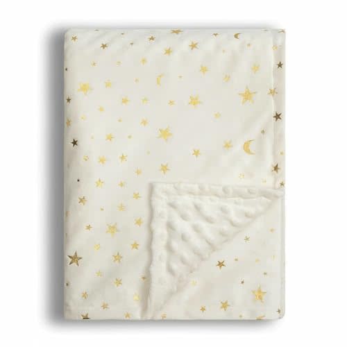 Donsonny Baby Blanket for Boys Girls Soft Minky with Double Layer Dotted Backing, Star and Moon Printed 30 x 40 Inch Receiving Blanket (Beige)