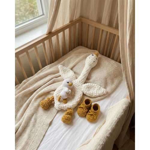 Handmade Goose Snuggler, Crochet Booties and Rattle Baby Gift Set