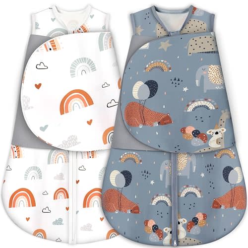 GUNTAIL Newborn Sleep Sack Baby Swaddle,3-Way Adjustable Wearable Blanket,100% Rayon Cotton Swaddling sleeping bag (Rainbow & Giraffe, 0-3 Months)