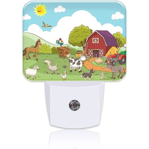 Cartoon Farm Animals Night Light for Kids Girls Boys, Cute Farm Animals LED Night Light Plug into Wall with Dusk to Dawn Sensor for Room, Hallway, Kitchen, Bathroom, Stairs Decor