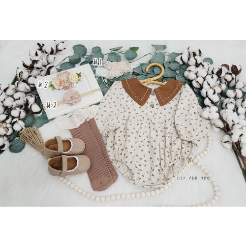Velvet Baby Romper: Brown Cream Boho Outfit, Birthday Photoshoot