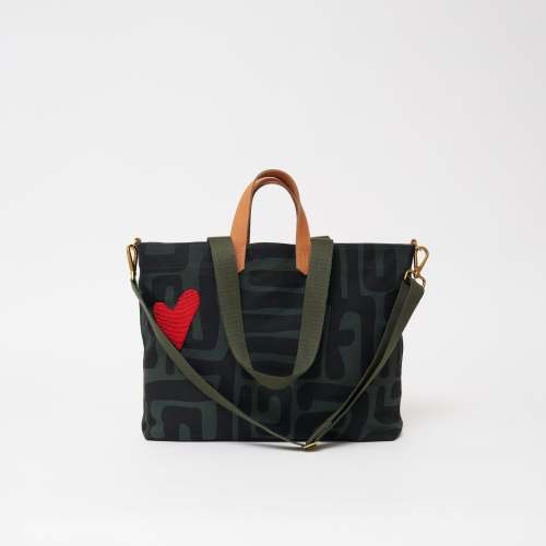 Carryall Bag - Safari Kuba with Red Beaded Heart