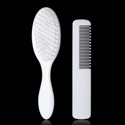 TMOYZQ Baby Hair Brush and Comb Set, Bath Brush with Soft Goat Bristles for Newborn Infant, Cradle Cap Massage Brush Toddler Head Massager Baby Registry Gifts, White