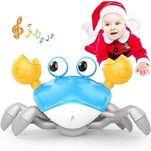 Crawling Crab Baby Toys Infant - Tummy Time Toy Gifts for 3 4 5 6 7 8 9 10 11 12 Boy Girl with Learning Crawl System Music for 0-6 6-12 12-18 36 Months Walking Toddler Birthday Gift(Blue)