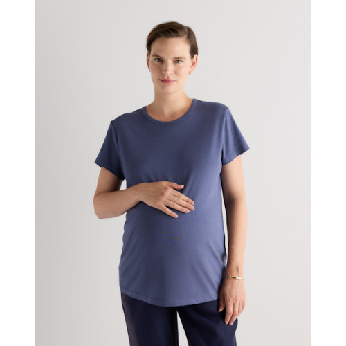 Cotton Modal Maternity Crew Neck Tee (2-pack) in Heather Grey/Storm Blue