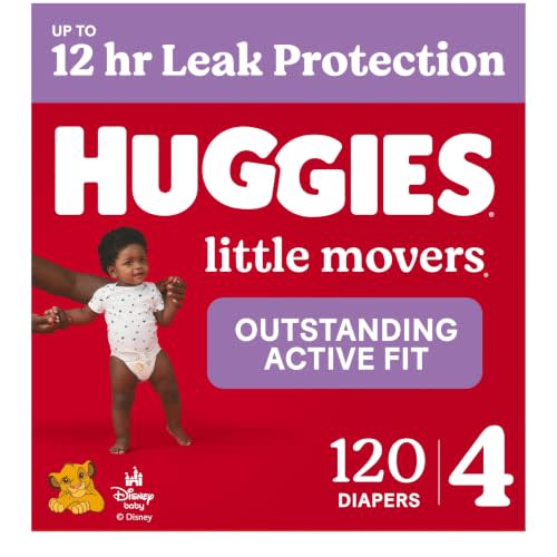 Huggies Size 4 Diapers, Little Movers Baby Diapers, Size 4 (22-37 lbs), 120 Count, Packaging May Vary