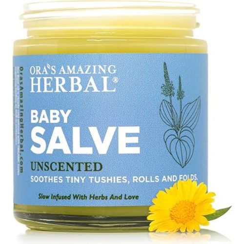 Baby Salve, Diaper Balm Ointment, Drool Rash Prevention, Natural Diaper Cream, Calendula Thyme Burdock Cream, Baby Eczema Acne and Rash Treatment, 4 oz, Ora’s Amazing Herbal