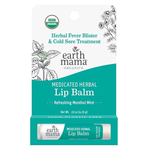 Earth Mama Medicated Herbal Lip Balm | Organic Lip Balm with Menthol for Fever Blister & Cold Sore | Refreshing Menthol Mint Lip Care, 0.15 oz