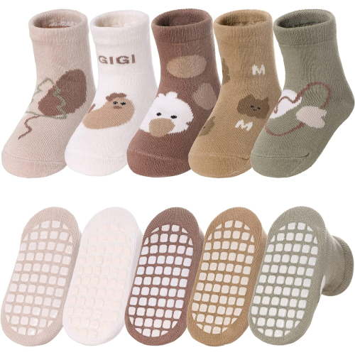 Toddlers Non Slip Socks with Grips Baby Girls Boys Anti Skid Crew Cotton Gift Socks for Infants Kids