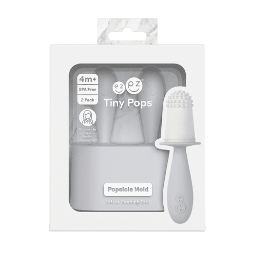 ezpz Tiny Pops (Pewter) - Popsicle Mold Set with Wands for Infants 4 Months + - Two Pack - Baby Essentials