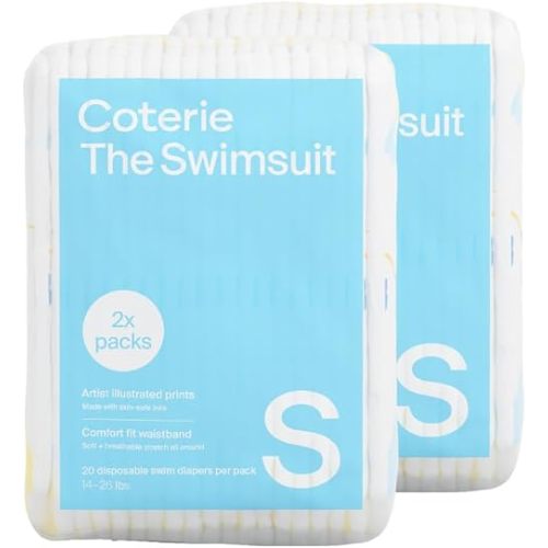Coterie Baby Swim Diapers, Size Small (14-26 lbs), 2-Pack (40 Total Diapers) | Disposable Water Diapers for Pool & Beach | Hypoallergenic, Plant-Based, No-Swell Design for Sensitive Skin