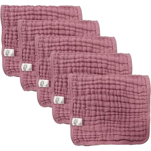 6 Pack Organic Cotton Muslin Burp Cloths 100% Cotton Muslin Cloths Large 20''x10'' Extra Soft and Absorbent Baby Burping Cloth 6-Layer Ultra-Absorbent - Pink