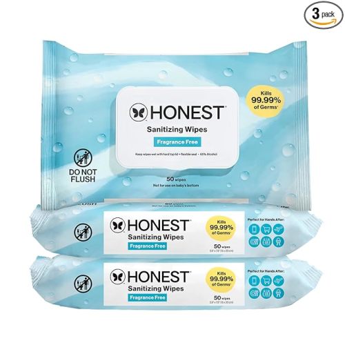 The Honest Company Fragrance-Free Sanitizing Alcohol Wipes, Antibacterial with Aloe, Kills 99% of Germs, 150 Count