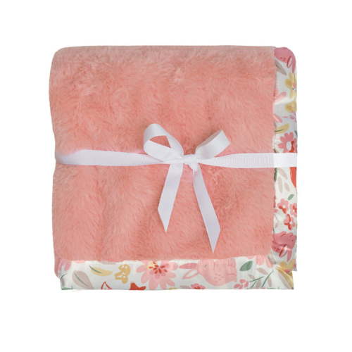 Modern Moments by Gerber Baby & Toddler Girl Plush Blanket with Satin Trim, Coral Bunnies