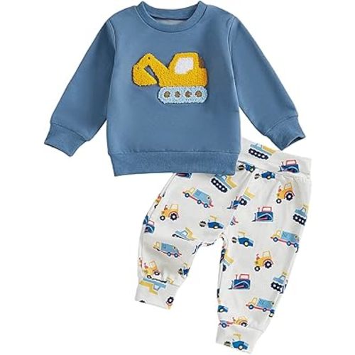 CIYCUIT Baby Boy Outfits Embroidered Sweatshirt Pants Set Fall Winter Clothes