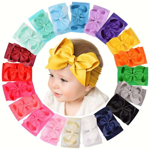 Gyujnb 20pcs Baby Girls Bows Headbands Nylon Hairbands Ribbon Bow Elastic Hair Accessories for Toddlers and Kids,Size:One Size