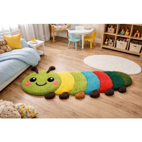 Tufted Caterpillar Rug, Colorful Kids Nursery Carpet, Modern rug