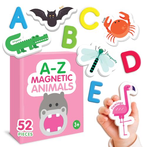 Curious Columbus Animal Fridge Magnets for Kids | 52 Magnetic Animals & Alphabet Letters | Foam Educational Learning Toy