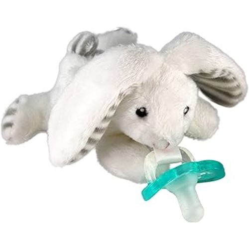 RaZbaby JollyPop Pacifier, Holder with Detachable Baby Pacifier, Stuffed Animal RaZbuddy, All Ages 0M+, 100% Medical Grade USA Made Silicone, Machine Washable, Textured & Easy to Hold – Bunny