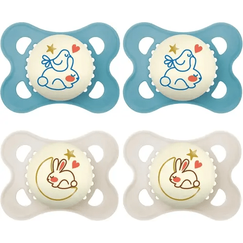 MAM Original Night Pacifiers, Binky Pacifier for 0-6 Months, BPA-Free Silicone, Glows in The Dark, Best for Newborn Babies, Developed with Medical Experts, 2 Count Binkies, with Sterilizer Case