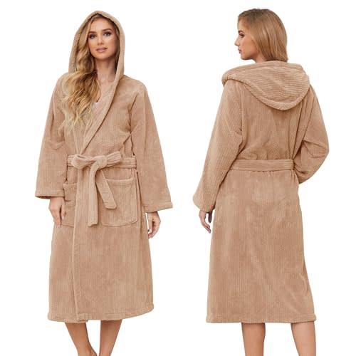 PJGGZ Hooded Bathrobes for Women, Soft Long Towel Robes for Women - Quick Dry yet Warm