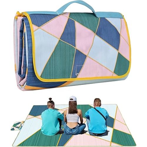 Picnic Blanket, Foldable Waterproof Sand Mat, Extra Large Picnic Blanket Outdoor Picnic Mat Beach Blanket for Park Grass Camping Hiking Travel Family Concerts