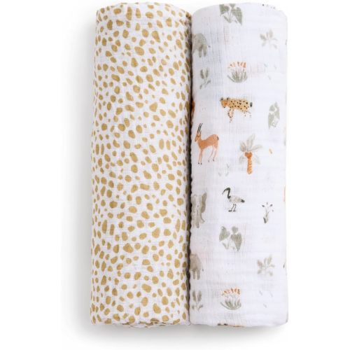 aden + anais Essentials Cotton Muslin Swaddle, Breathable Baby Blanket, Ideal for Boys, Girls, Newborns, Babies & Infants, Receiving Blanket, Soft and Lightweight Wrap, 2 Pack, Giraffe Safari