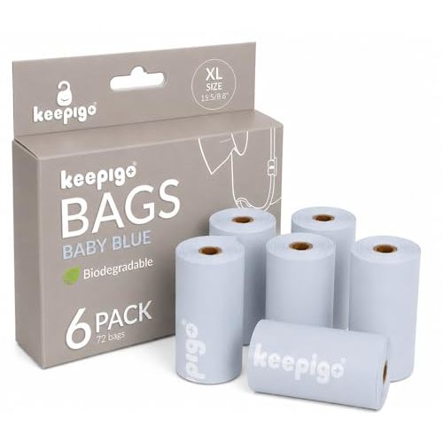 Compostable Disposable Diaper Bags Refills | 6 Rolls, 72 Leak-Proof, XL Biodegradable Baby Poop Bags | Eco-Friendly Diaper Trash Bags for Home, Travel, Pet Waste | Odor-Free, (Blue)
