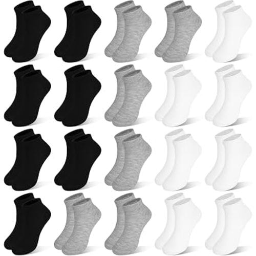 ZERULETS Kids Socks, 20 Pairs Boys Girls Low Cut Ankle Socks 1-13 Years | Short School Athletic Socks for Toddler, Soft, Breathable, White, Black, Grey, Fit for Daily, Casual, Sport