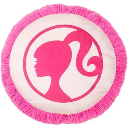 Barbie Logo Bedding Super Soft Plush Round Decorative Pillow, 14 in, (Officially Licensed Product) By Franco Collectibles