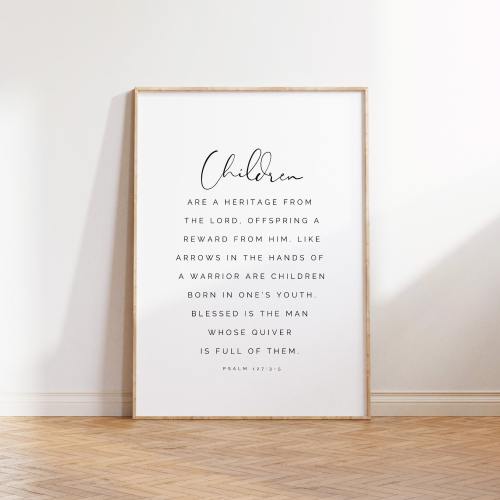Psalm 127:3-5, Children are a Heritage from the Lord, Nursery Bible Verse Wall Art, Christian Nursery Wall Art, Christian Nursery Printable