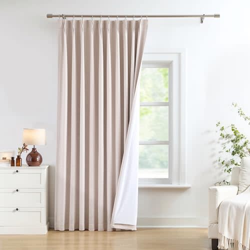Pinch Pleated Blackout Curtain Panels with Full Blackout Liner Linen Texture Window Treatment Sets with Back Tab for Living Room Bedroom Thermal Insulated Drape with 12 Hooks, 60"x90"x1, Pink