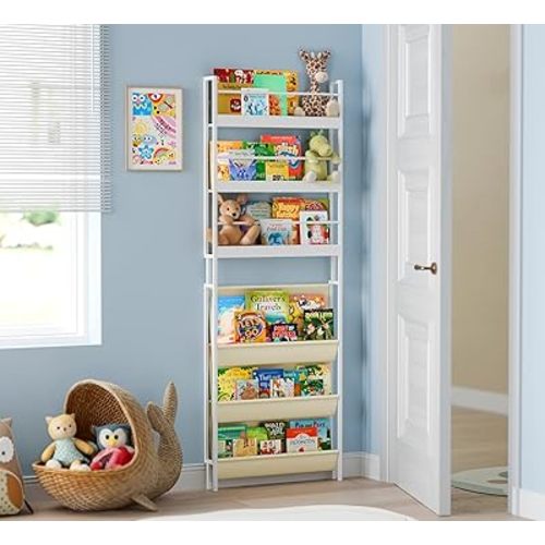 Kids Bookshelf - Wall Mounted 6-Tier Book Shelf for Kids Rooms, Behind The Door Bookshelf for Baby Toddler, Corner Wall Book Shelf for Bedroom/Nursery, Book Organizer for Toys and Books