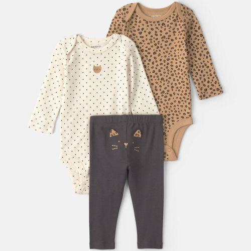 Baby Girl 3-Piece Leopard Long-Sleeve Bodysuit & Pant Set - Brown/Cream/Black | Carter’s Oshkosh Canada