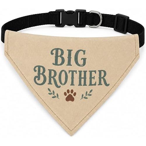 Big Brother Dog Bandana with No-Tie Adjustable Buckle, Pregnancy Announcement Photo Prop, Beige Cotton Triangle Scarf, Baby Reveal Keepsake