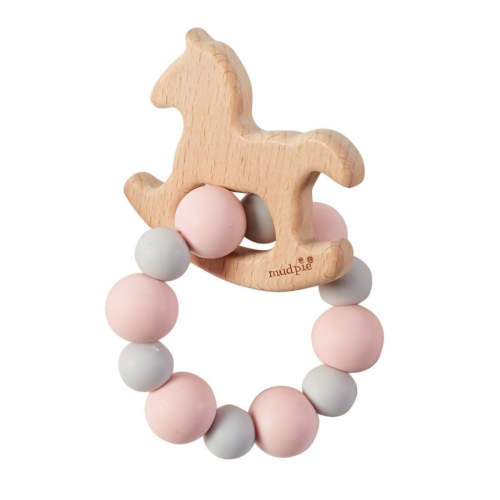 Mud Pie Pink Horse Wood Teether