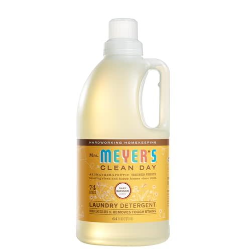 MRS. MEYER'S CLEAN DAY Baby Laundry Detergent Liquid, Infused with Essential Oils, Baby Blossom, 64oz (64 Loads) | Removes Tough Stains, Up to 64 Loads a Bottle, Made with Essential Oils and Stain-Fighting Enzymes