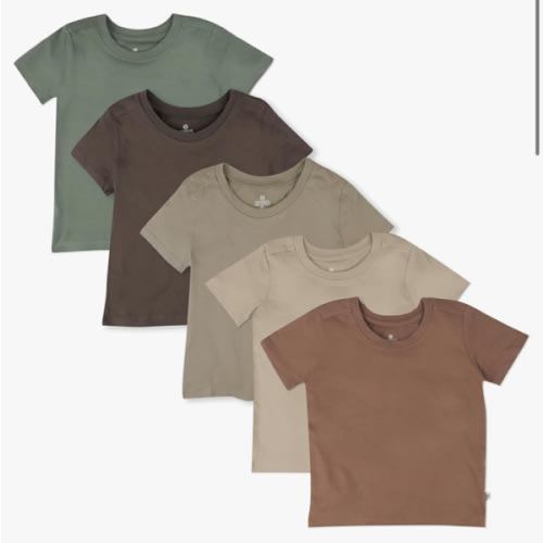 HonestBaby Unisex-Baby 5-Pack Short Sleeve T-Shirts 100% Organic Cotton Baby, Toddler, Little Kid, Boy, Girl, Unisex