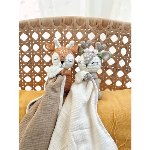 Personalized Crochet Animal Lovey Blankie: Organic Cotton Rattle Toy and Washcloth