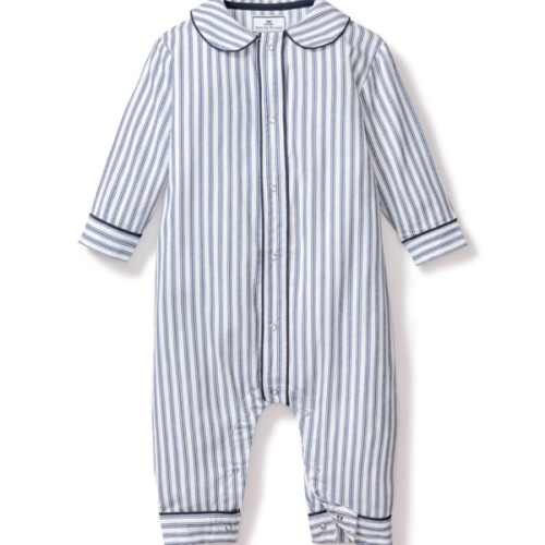 Baby's Twill Cambridge Romper in Navy French Ticking