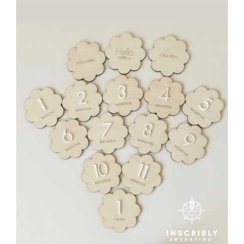 Scalloped Milestone Markers | Baby Monthly Milestone Signs | Wood Milestone Cards | Modern Minimal Neutral Baby Gift | Clean Baby Photo