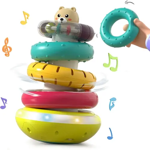Baby Ring Stacker Toy with Lights, Musical Stacking Toys for Toddlers 1-3, Automatic Rotating Montessori Toys for Babies 6-12 Months, Early Learning Toy 1 Year Old Boy and Girl Gifts