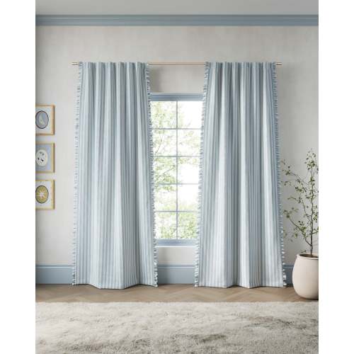 Striped Ruffle Blackout Curtain